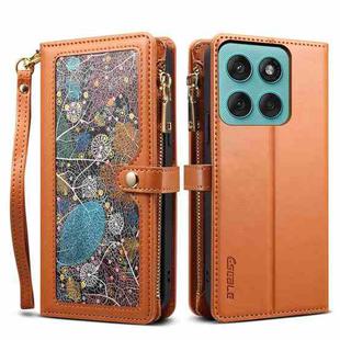 For Motorola Moto G86 Power ESEBLE Star Series Lanyard Zipper Wallet RFID Leather Case(Brown)