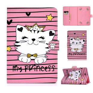 For 7 inch Universal Colored Drawing Pattern Horizontal Flip PU Leather Case with Holder & Card Slots(Crown Cat)