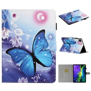 For iPad Pro 11 inch (2020) Colored Drawing Pattern Horizontal Flip PU Leather Tablet Case with Holder & Card Slot & Sleep / Wake-up Function(Blue Butterfly)