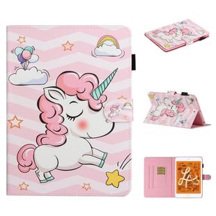 For iPad Mini 2019 & 4 & 3 & 2 & 1 Colored Drawing Pattern Horizontal Flip PU Leather Case with Holder & Card Slot & Sleep / Wake-up Function(Pink Unicorn)