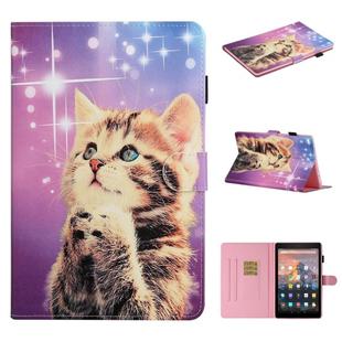 For Amazon Kindle Fire HD 8 (2016/2017/2018) Colored Drawing Pattern Horizontal Flip PU Leather Case with Holder & Card Slot & Sleep / Wake-up Function(Starry Cat)