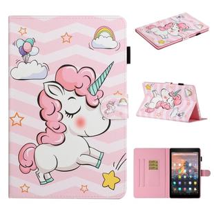 For Amazon Kindle Fire HD 8 (2016/2017/2018) Colored Drawing Pattern Horizontal Flip PU Leather Case with Holder & Card Slot & Sleep / Wake-up Function(Pink Unicorn)