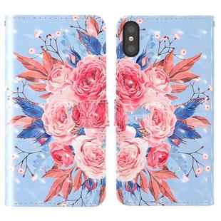For iPhone X 3D Painting Colored Drawing Pattern Horizontal Flip TPU + PU Leather Case with Holder & Card Slots & Wallet & Lanyard(Colored Flowers)