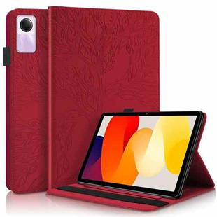 For Xiaomi Redmi Pad SE Tree Life Series Embossed Leather Tablet Case(Red)