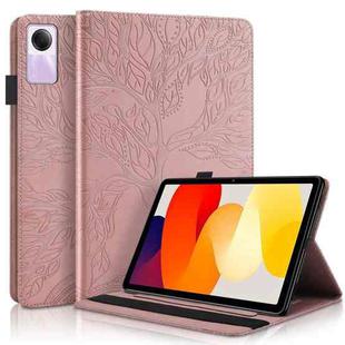 For Xiaomi Redmi Pad SE Tree Life Series Embossed Leather Tablet Case(Rose Gold)