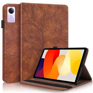 For Xiaomi Redmi Pad SE Tree Life Series Embossed Leather Tablet Case(Brown)