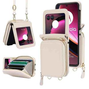 For Motorola Razr 40 Ultra Long and Short Lanyard Zipper Card Slot Foldable Phone Case(Beige)