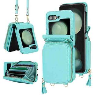 For Samsung Galaxy Z Flip5 Long and Short Lanyard Zipper Card Slot Foldable Phone Case(Mint Green)