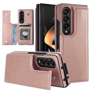 For Samsung Galaxy Z Fold4 Double Buckle Card Slot Foldable Phone Case(Rose Gold)