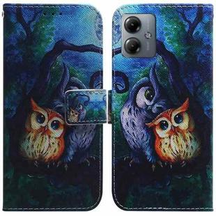 For Motorola Moto G14 Coloured Drawing Flip Leather Phone Case(Oil Painting Owl)