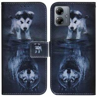 For Motorola Moto G14 Coloured Drawing Flip Leather Phone Case(Wolf and Dog)