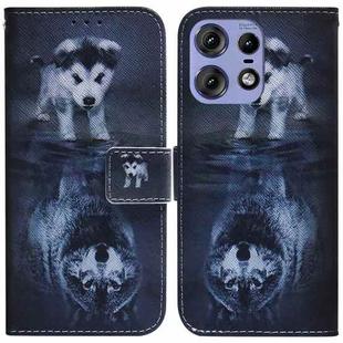 For Motorola Edge 50 Pro Coloured Drawing Flip Leather Phone Case(Wolf and Dog)