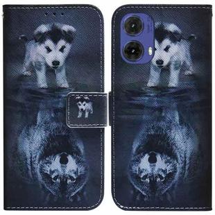 For Motorola Moto G85 Coloured Drawing Flip Leather Phone Case(Wolf and Dog)