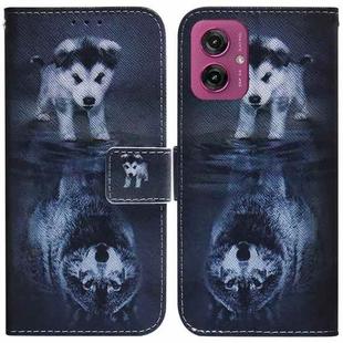 For Motorola Moto G55 Coloured Drawing Flip Leather Phone Case(Wolf and Dog)