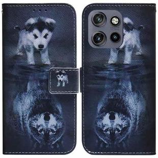 For Motorola Edge 50 Neo 5G Global Coloured Drawing Flip Leather Phone Case(Wolf and Dog)