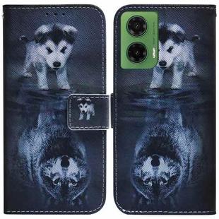 For Motorola Moto G35 Coloured Drawing Flip Leather Phone Case(Wolf and Dog)