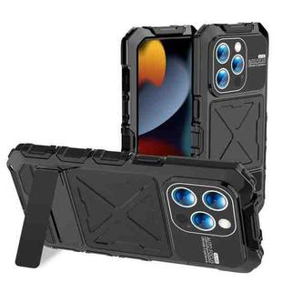 For iPhone 15 Pro R-JUST Metal + Silicone + Tempered Glass Life Waterproof Phone Case with Holder(Black)