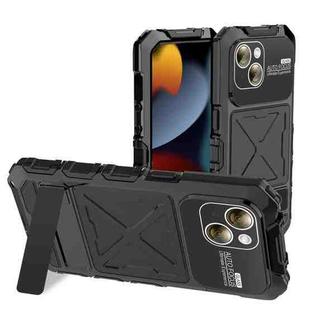 For iPhone 15 Plus R-JUST Metal + Silicone + Tempered Glass Life Waterproof Phone Case with Holder(Black)