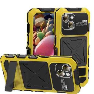 For iPhone 15 Plus R-JUST Metal + Silicone + Tempered Glass Life Waterproof Phone Case with Holder(Yellow)