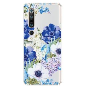 For Xiaomi Mi 10 5G Shockproof Painted TPU Protective Case(Blue White Rose)