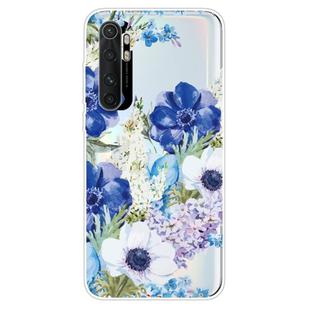 For Xiaomi Mi Note 10 Lite Shockproof Painted TPU Protective Case(Blue White Rose)