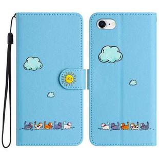 For iPhone SE 2022 / SE 2020 Cartoon Cats Leather Phone Case(Blue)