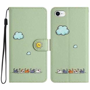 For iPhone SE 2022 / SE 2020 Cartoon Cats Leather Phone Case(Green)