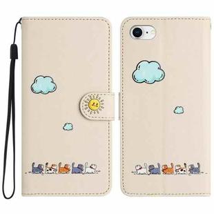 For iPhone SE 2022 / SE 2020 Cartoon Cats Leather Phone Case(Beige White)