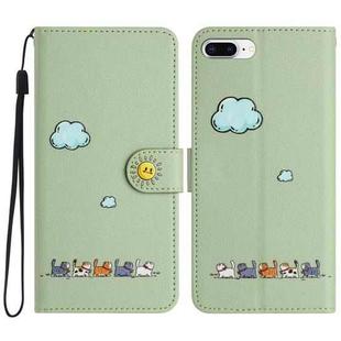 For iPhone 8 Plus / 7 Plus Cartoon Cats Leather Phone Case(Green)