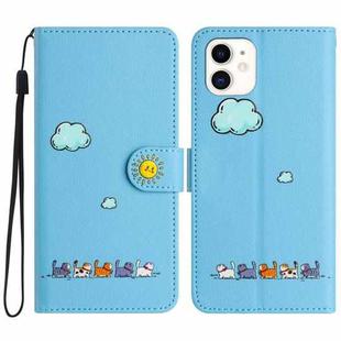 For iPhone 11 Cartoon Cats Leather Phone Case(Blue)