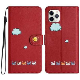 For iPhone 11 Pro Cartoon Cats Leather Phone Case(Red)