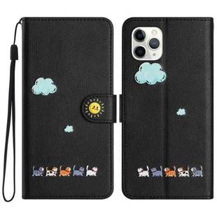 For iPhone 11 Pro Cartoon Cats Leather Phone Case(Black)