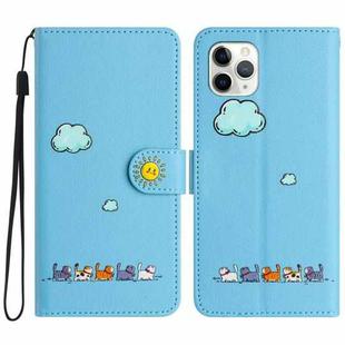 For iPhone 11 Pro Max Cartoon Cats Leather Phone Case(Blue)