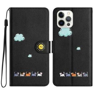 For iPhone 14 Pro Cartoon Cats Leather Phone Case(Black)