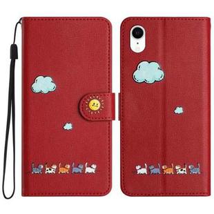 For iPhone XR Cartoon Cats Leather Phone Case(Red)