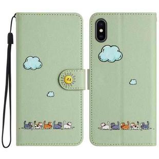 For iPhone XS Max Cartoon Cats Leather Phone Case(Green)