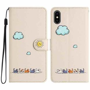 For iPhone XS Max Cartoon Cats Leather Phone Case(Beige White)