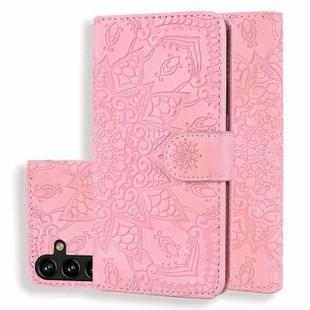 For Samsung Galaxy A15 Mandala Embossed Dual-Fold Calf Leather Phone Case(Pink)