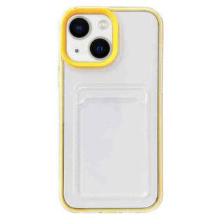 For iPhone 15 360 Clear PC Hybrid  TPU Phone Case with Card Slot(Yellow)