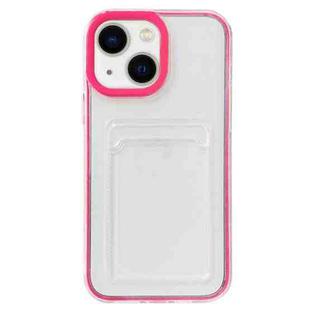 For iPhone 14 Plus 360 Clear PC Hybrid  TPU Phone Case with Card Slot(Rose Red)