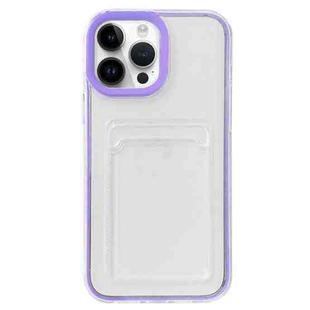 For iPhone 15 Pro Max 360 Clear PC Hybrid  TPU Phone Case with Card Slot(Purple)