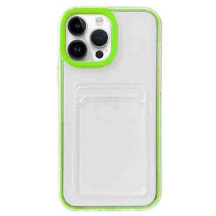 For iPhone 15 Pro Max 360 Clear PC Hybrid  TPU Phone Case with Card Slot(Green)