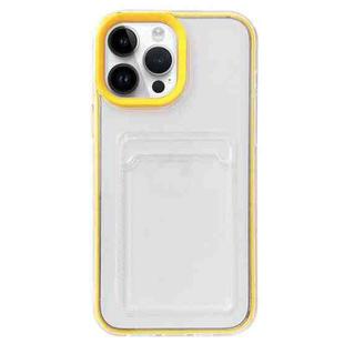 For iPhone 15 Pro Max 360 Clear PC Hybrid  TPU Phone Case with Card Slot(Yellow)