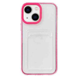 For iPhone 14 360 Clear PC Hybrid  TPU Phone Case with Card Slot(Rose Red)