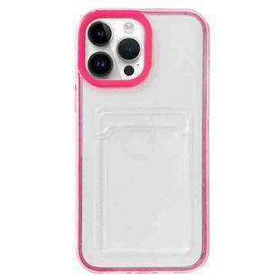 For iPhone 14 Pro Max 360 Clear PC Hybrid  TPU Phone Case with Card Slot(Rose Red)