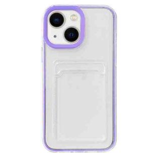 For iPhone 13 360 Clear PC Hybrid  TPU Phone Case with Card Slot(Purple)