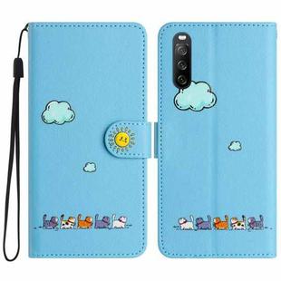 For Sony Xperia 10 IV Cartoon Cats Leather Phone Case(Blue)