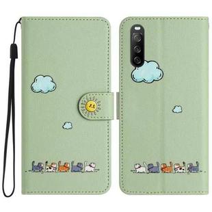 For Sony Xperia 10 IV Cartoon Cats Leather Phone Case(Green)