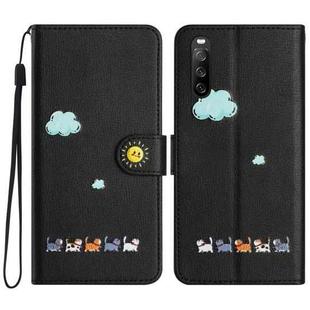For Sony Xperia 10 IV Cartoon Cats Leather Phone Case(Black)