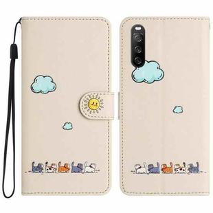 For Sony Xperia 10 IV Cartoon Cats Leather Phone Case(Beige White)